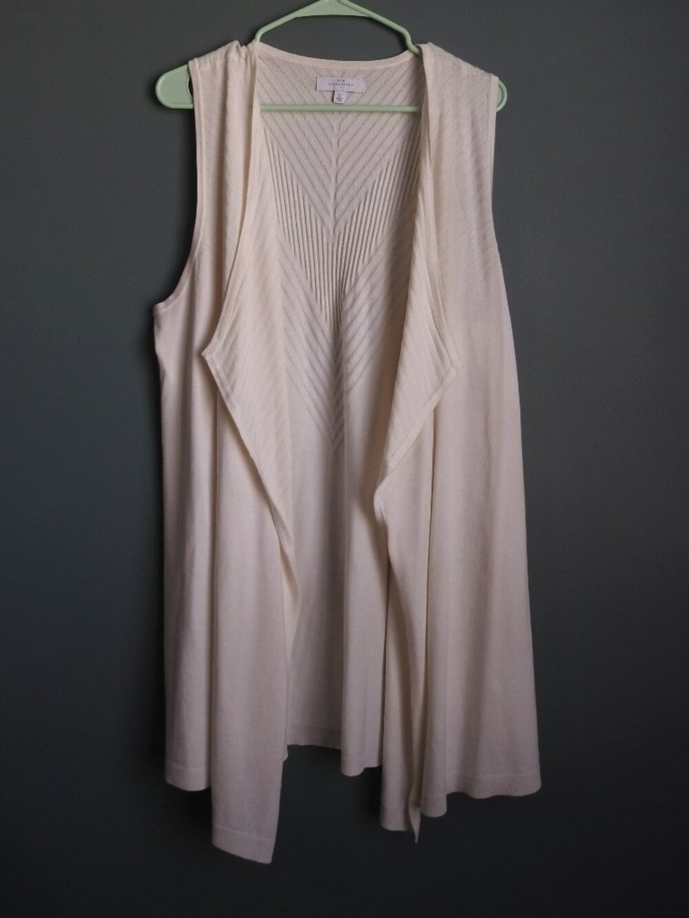 New Directions White Open Front Vest Sleeveless Knit Solid - Large
